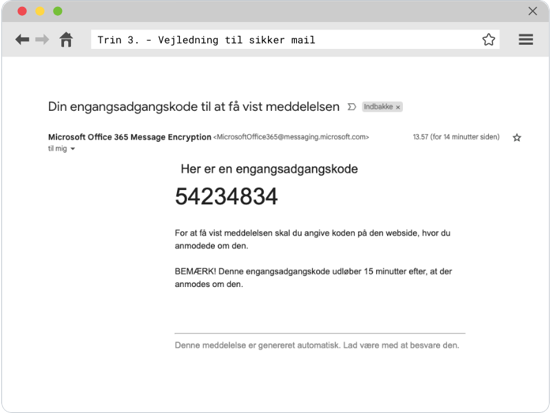 Vejledning til åbning af sikker mail fra Holstebro Syn & Motorik - Trin 3